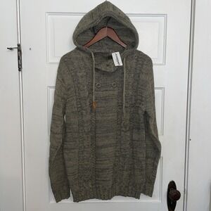 NWT COOFANDY Hooded Kint Sweater Small Double Buttons at the‎ Neck